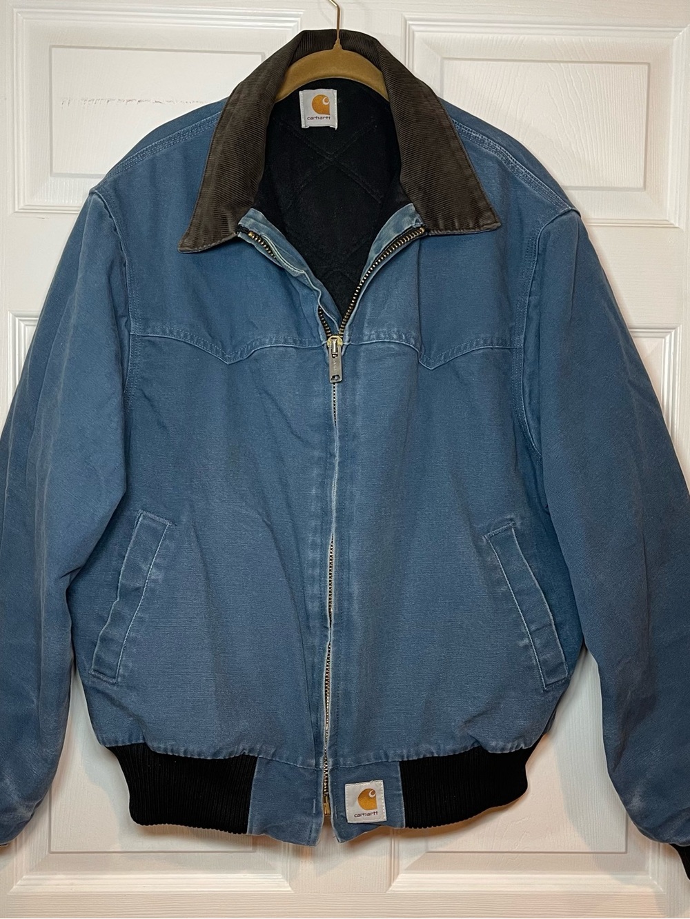 Vintage Carhartt J14 DTL Dark Teal Blue Santa Fe Jacket XL Canvas Quilt Lined